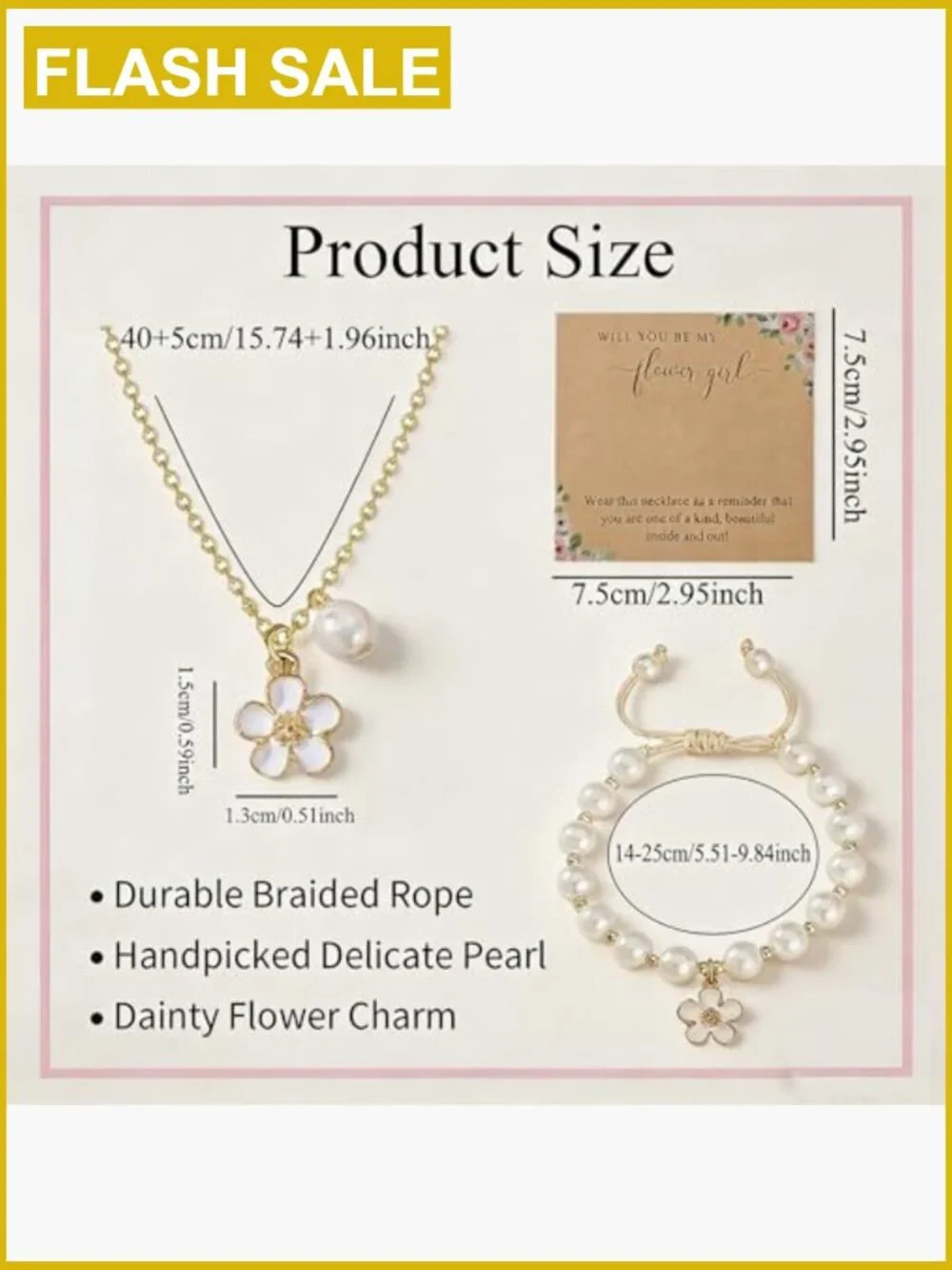 Flower Girl Proposal Gift Pearl Necklace & Bracelet Set Adjustable